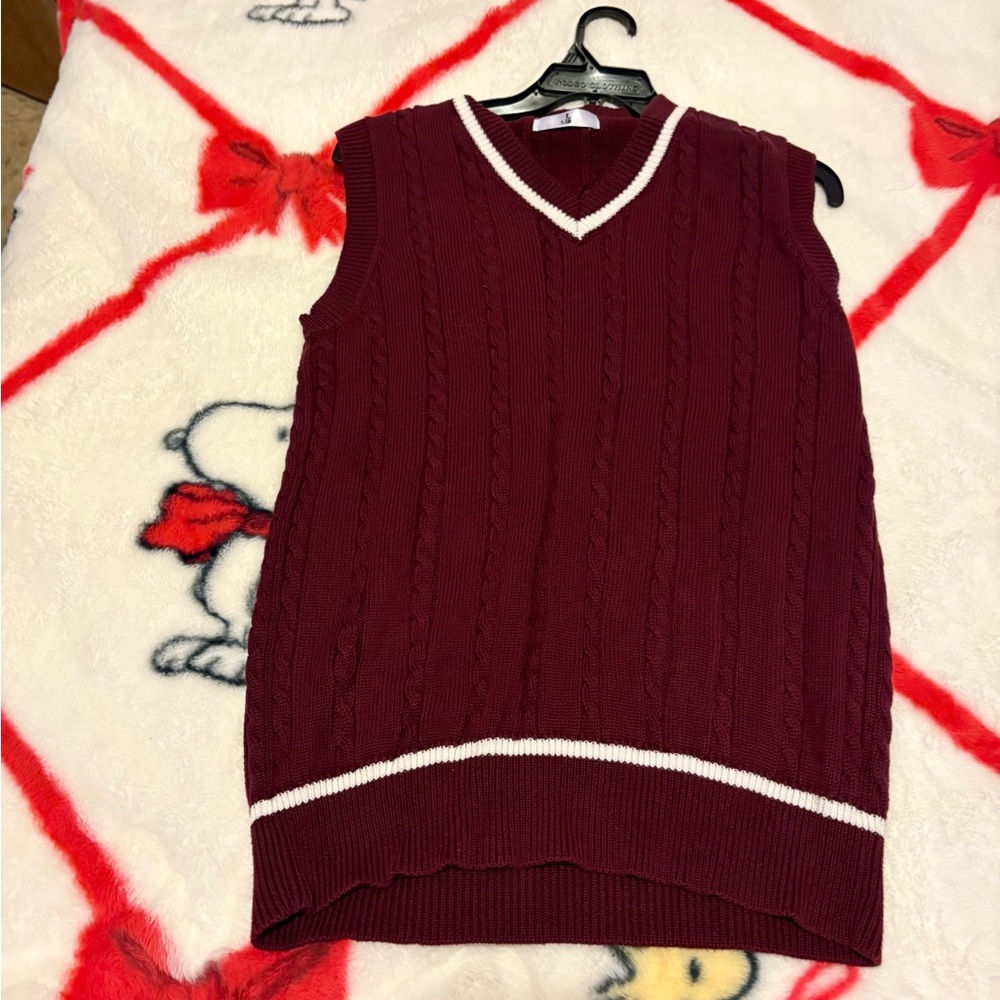 Sleeveless Burgundy Sweater Vest